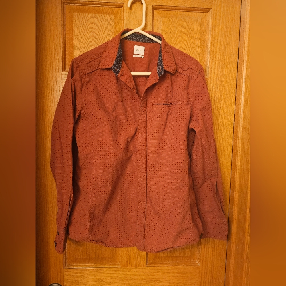 J.B. Holt Burnt Orange Polka Dot Standard Button Down Shirt M